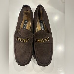 Tom Ford 7 us 8 Dark Brown Leather Loafers with Gold Chain